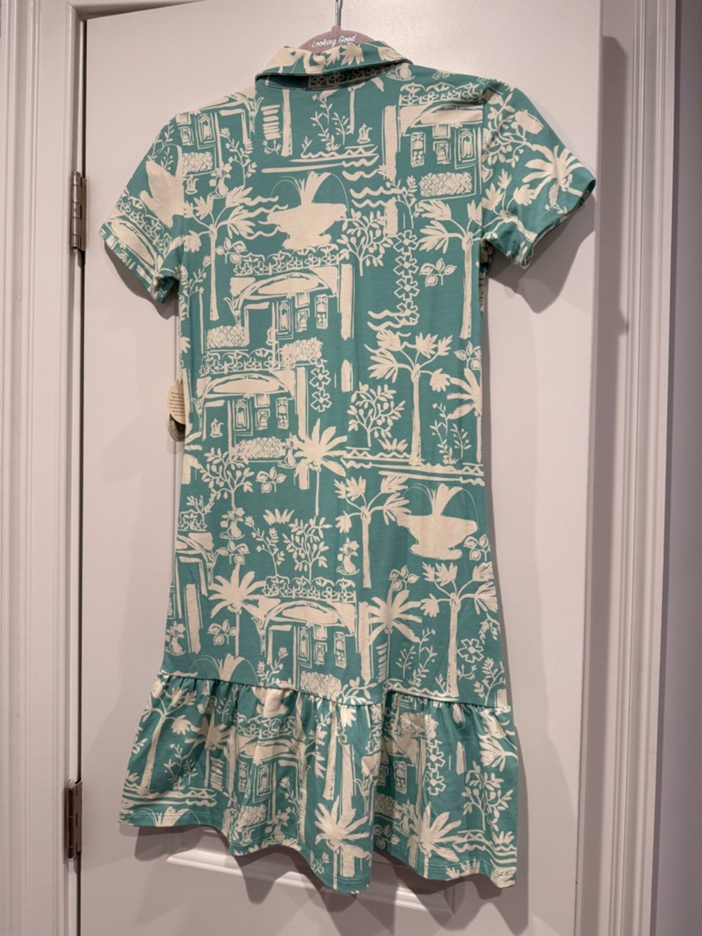 Spartina 449 Aqua Haze Palm-Print Polo Dress - Picture 3 of 6